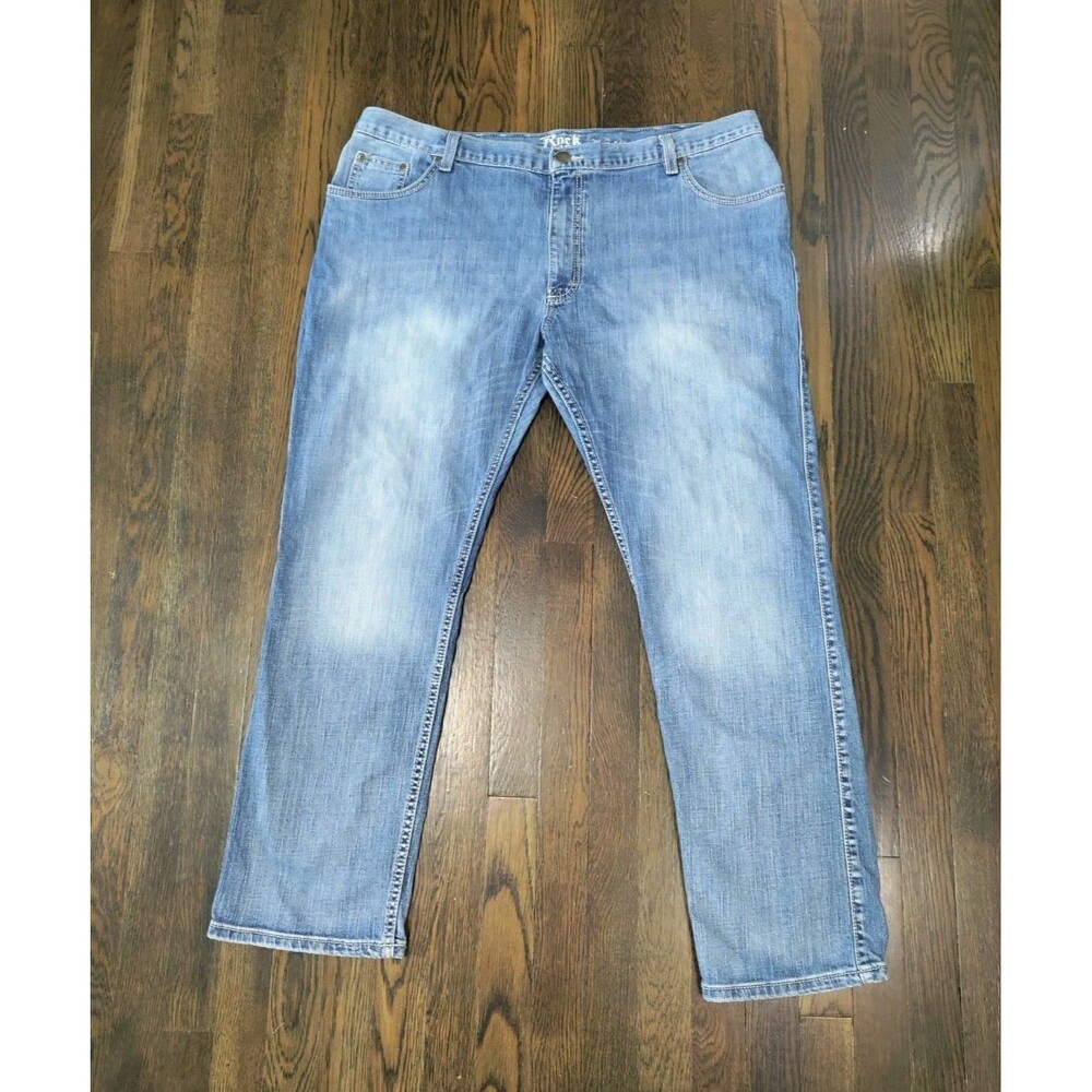 Wrangler Rock 47 Jeans Womens 35x32 Blue Light Wash Boyfriend Fit Stitching Logo